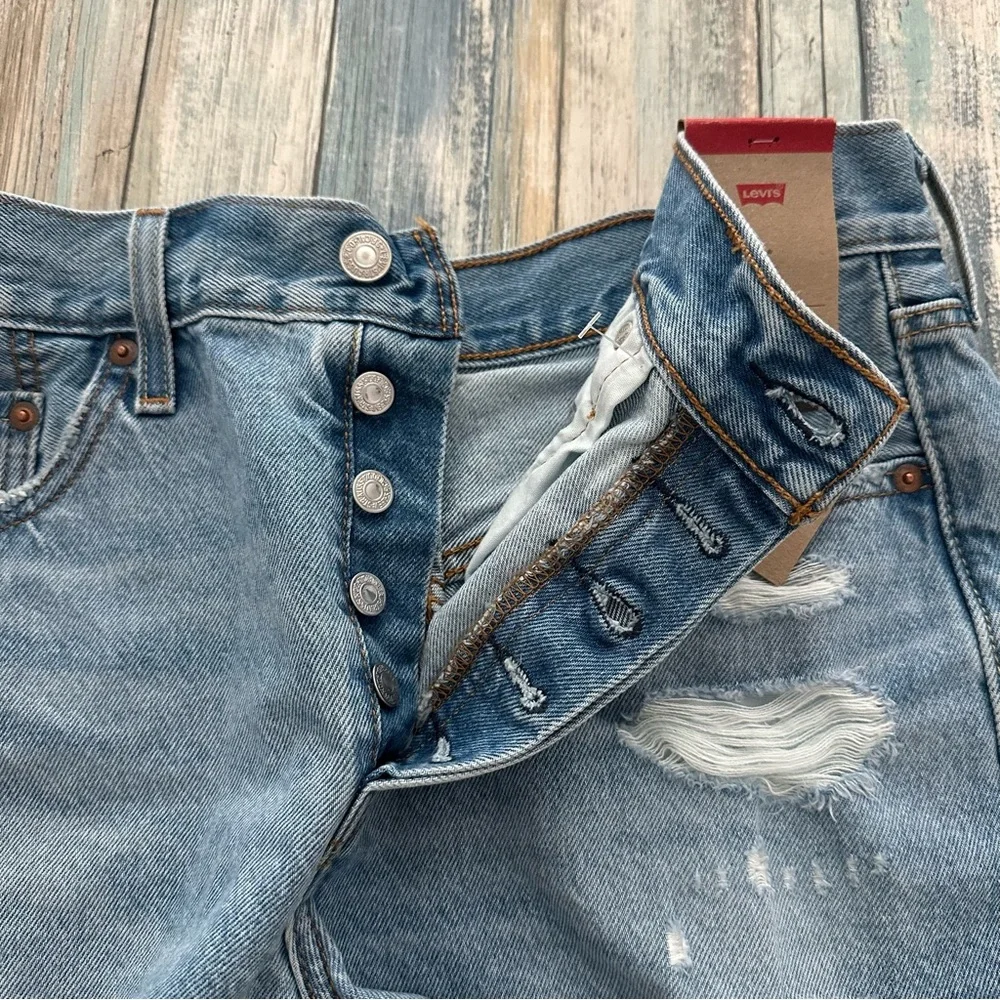 Levi's 501 Shorts Women’s 29 High Rise Distressed Cut Off Denim 56327 Blue NEW - Picture 3 of 11